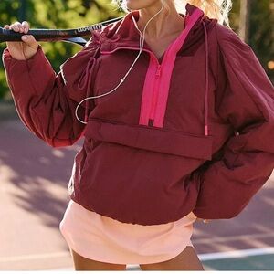 Free People In a Pillow Packable Puffer Pullover Sour Cherry